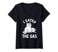 Mujer I Eated The Gas Funny Cat Meme Camiseta Cuello V