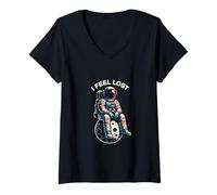 Mujer I Feel Lost Astronauta Sentado en la Luna Retro Espacial Camiseta Cuello V