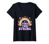 Mujer I Find The String Divertido Humor para Adultos Rainbow Camiseta Cuello V