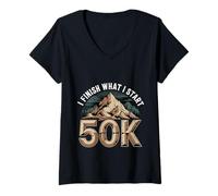 Mujer I Finish What I Start 50K Corredor de maratón - Camiseta Cuello V