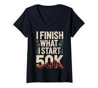 Mujer I Finish What I Start 50K Corredor de maratón |- Camiseta Cuello V