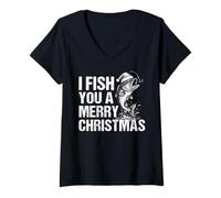 Mujer I Fish You A Merry Christmas Funny Christmas Fishing Camiseta Cuello V