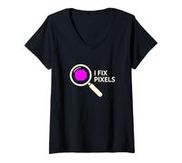 Mujer I Fix Pixels Image Editor Artista Digital Diseñador gráfico Camiseta Cuello V