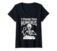 Mujer I Found Humerus Funny Skeleton Juego de Palabras Espeluznante Halloween Papá Broma Camiseta Cuello V