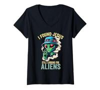 Mujer I Found Jesus Still Looking for Aliens Camiseta Cuello V