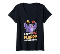 Mujer I Get Flappy When I'm Happy Cute Autism Awareness Bird Camiseta Cuello V
