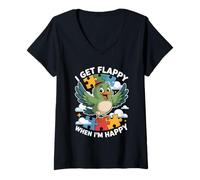 Mujer I Get Flappy When I'm Happy Cute Autism Awareness Bird Camiseta Cuello V