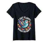Mujer I Get Flappy When I'm Happy Cute Autism Awareness Bird Camiseta Cuello V