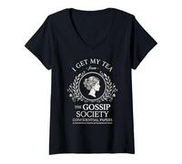 Mujer I Get My Tea from The Gossip Society Vintage Elegante Humor Camiseta Cuello V
