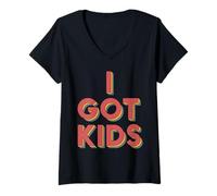 Mujer I Got Kids Retro 3D Tipografía Humor Parental Familia Camiseta Cuello V
