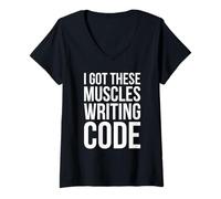 Mujer I Got These Muscles escribiendo código, divertido diseño de desarrollador Camiseta Cuello V