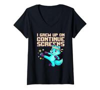 Mujer I Grew Up On Continuar Retro Gaming Humor Videojuego Camiseta Cuello V