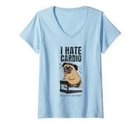 Mujer I Hate Cardio Pug Camiseta Cuello V