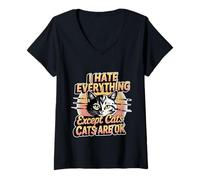 Mujer I Hate Everything Except Cats Cats Are Ok Pet Animals ---- Camiseta Cuello V