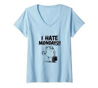 Mujer I HATE MONDAYS - Funny Frog Holding Maletín y café Camiseta Cuello V