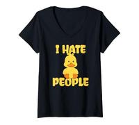 Mujer I Hate People Pato Gracioso Patito Lindo Camiseta Cuello V