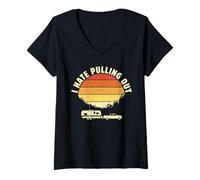 Mujer I Hate Pull Out Funny Camper Travel Trailer Camping Camiseta Cuello V