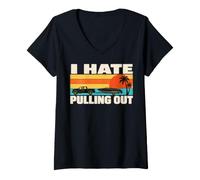 Mujer I Hate Pulling out Funny Boating Retro Sunset Outfit Camiseta Cuello V