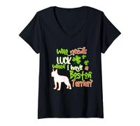 Mujer I Have A Boston Terrier Dog Lucky Shamrock St Patricks Camiseta Cuello V