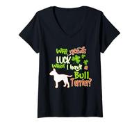 Mujer I Have A Bull Terrier Dog Charm Shamrock St Patricks Day Camiseta Cuello V