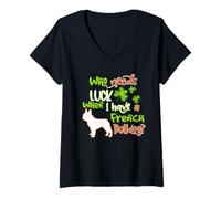 Mujer I Have A French Bulldog Dog Lucky Charm St Patricks Day Camiseta Cuello V
