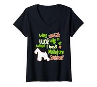 Mujer I Have A Miniature Schnauzer Dog Lucky Funny St Patricks Day Camiseta Cuello V