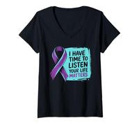 Mujer I Have Time To Listen Your Life Matters Lazo Prevención Camiseta Cuello V