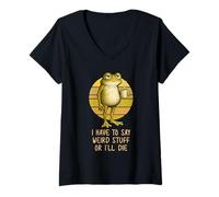 Mujer I Have to Say Weird Stuff or I'Ll Die Funny Grumpy Frog Meme Camiseta Cuello V