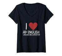 Mujer I Heart Ap Idioma Inglés Corazón Rojo Divertido Retro Camiseta Cuello V