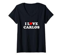 Mujer I Heart Carlos Estilo Y2K Gran Corazón Hermano Papá Carlos Camiseta Cuello V