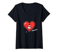 Mujer I Heart Christmas I Love Christmas Pixel Snowman Gamer Kids Camiseta Cuello V