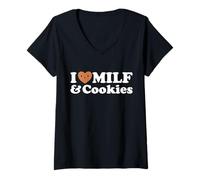 Mujer I Heart Milf & Cookies - Funny Milk Love Hot Sweet Moms Broma Camiseta Cuello V