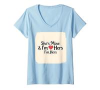 Mujer I Heart My Girlfriend: Ella es mía & Soy Ella Cita romántica Camiseta Cuello V, Azul Bebé, XL