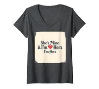 Mujer I Heart My Girlfriend: Ella es mía & Soy Ella Cita romántica Camiseta Cuello V, Jaspeado Oscuro, XL