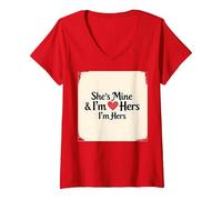 Mujer I Heart My Girlfriend: Ella es mía & Soy Ella Cita romántica Camiseta Cuello V, Rojo, L