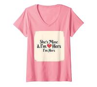 Mujer I Heart My Girlfriend: Ella es mía & Soy Ella Cita romántica Camiseta Cuello V, Rosado, M