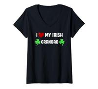 Mujer I Heart My Irish Grandad Día de San Patricio Trébol Familiar Camiseta Cuello V