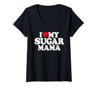 Mujer I Heart MY Sugar Mama I Love MY AZÚCAR MAMÁ MAMÁ Camiseta Cuello V