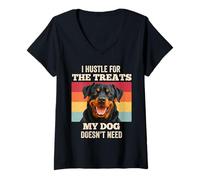 Mujer I Hustle For The Treats Rottweiler, amante de los perros, propietario de un cachorro Camiseta Cuello V