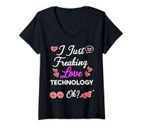 Mujer I Just Freaking Love Tecnología Camiseta Cuello V