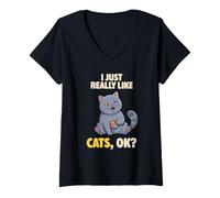 Mujer I Just Really Like Cats Ok Animal Lindo British Shorthair Cat Camiseta Cuello V