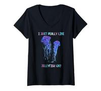 Mujer I Just Really Like Jellyfish, OK? Watercolor Fish, JellyFish Camiseta Cuello V