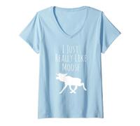 Mujer I Just Really Like Moose, Ok? Alce Funny Animal Camping Camiseta Cuello V