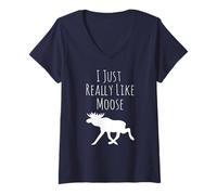 Mujer I Just Really Like Moose, Ok? Alce Funny Animal Camping Camiseta Cuello V