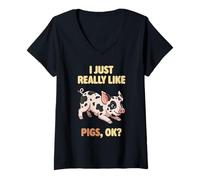 Mujer I Just Really Like Pigs Ok Animal de Granja Lindo Pietrain Pig Camiseta Cuello V