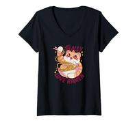 Mujer I Just Really Love Ramen Fideos Gato Kitty Kawaii Lindo Divertido Camiseta Cuello V