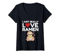 Mujer I Just Really Love Ramen Sloth Kawaii Anime Fideos japoneses Camiseta Cuello V