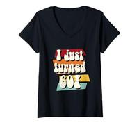 Mujer I Just Turned 60! 60s 70s Hippy Style 60th Retro Cumpleaños Camiseta Cuello V
