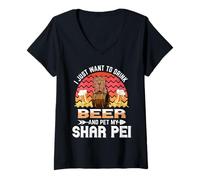 Mujer I Just Want to Drink Beer and Pet My Shar Pei Dog Lover Camiseta Cuello V