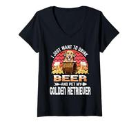 Mujer I Just Want to Drink Beer Pet My Golden Retriever Dog Lover Camiseta Cuello V